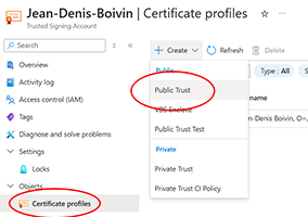 Create certificate Create certificate