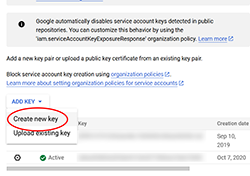 Create new key Create new key